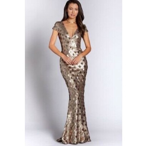 🌟 Dress the population gold sequin gown - Picture 1 of 11